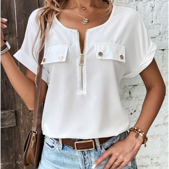 New  half  zip white short sleeve top - Picture 2 of 6